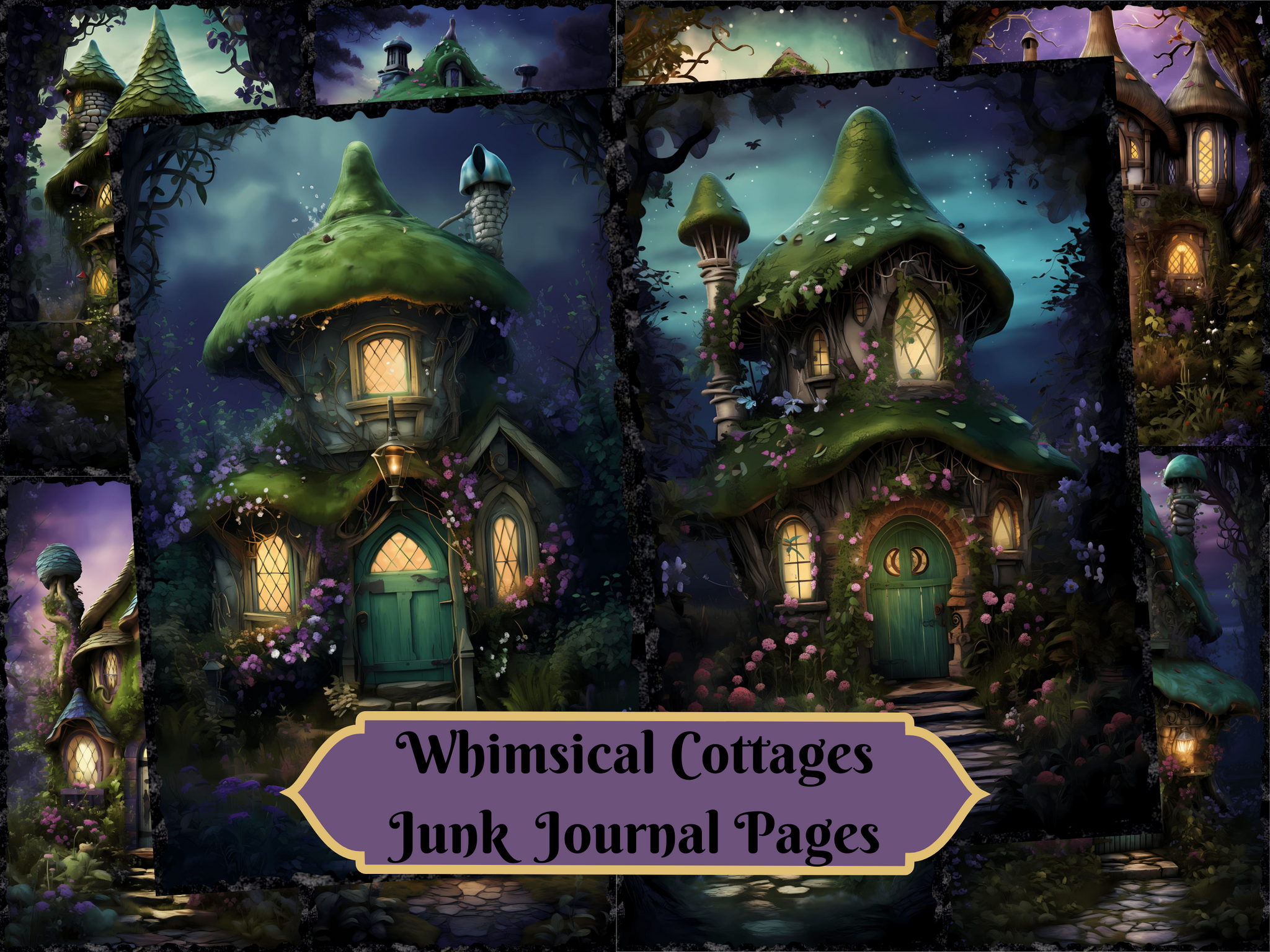 Whimsical Cottages - Printable Junk Journal Pages, Digital Download