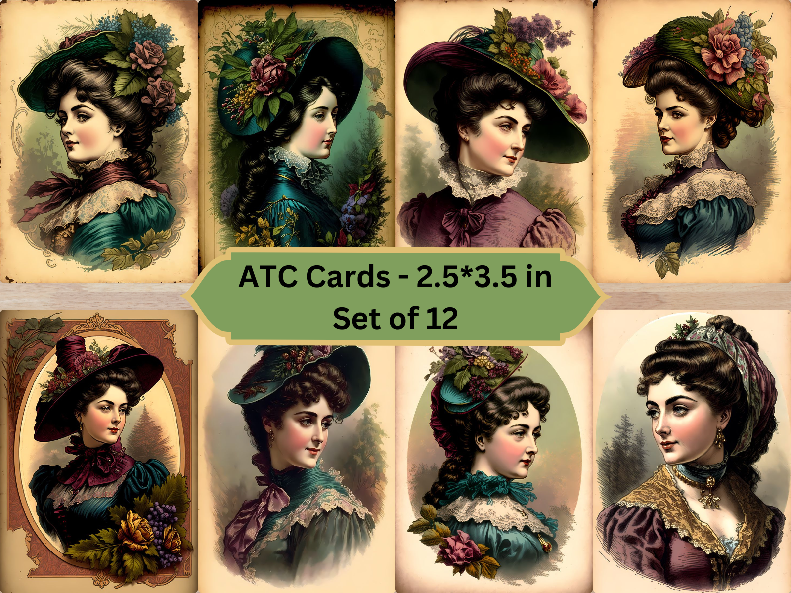 Victorian Women Digital ATC Cards, Set of 12, Digital Download