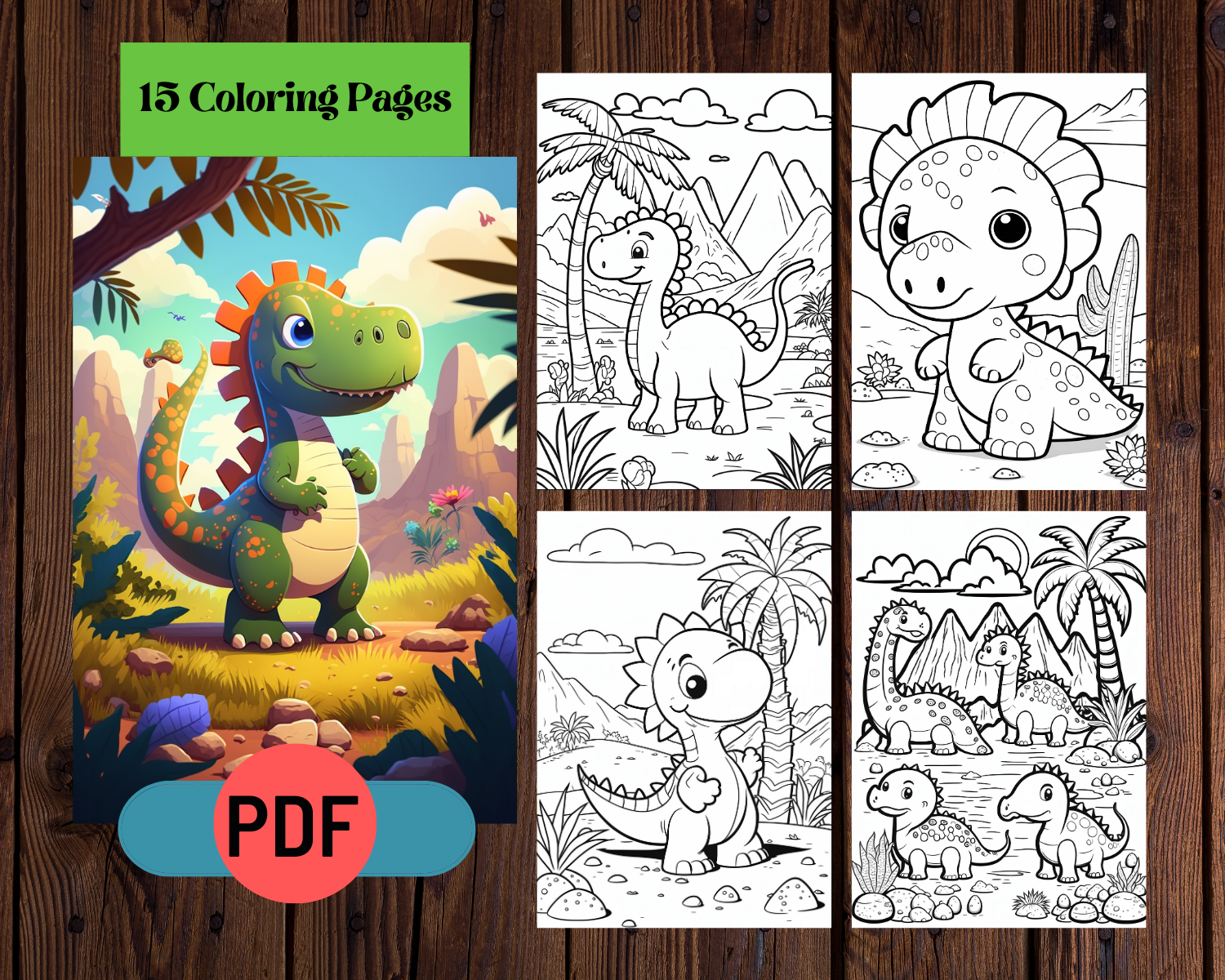 15 Cute Dinosaur Coloring Pages for Kids, Kids Coloring Pages, Instant Download