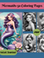 Beautiful Mermaids-50 Printable Grayscale Coloring Pages, Digital download