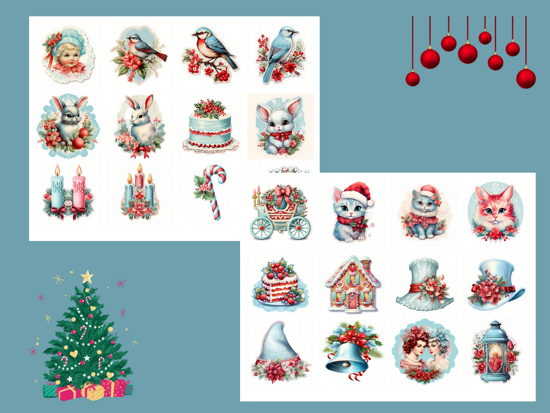 Christmas Fussy Cuts-Printable Kit, Stickers, Scrapbooking, Card Making, Ephemera, DIY Crafts, Digital Download