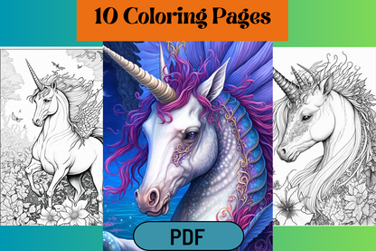 Fantasy Unicorns Grayscale Printable Coloring Pages For Adults & Kids