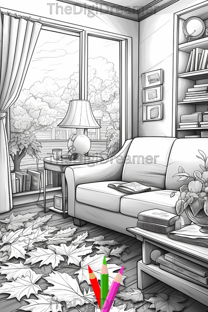 Fall Coloring Pages-Printable Grayscale Coloring Pages, Digital download