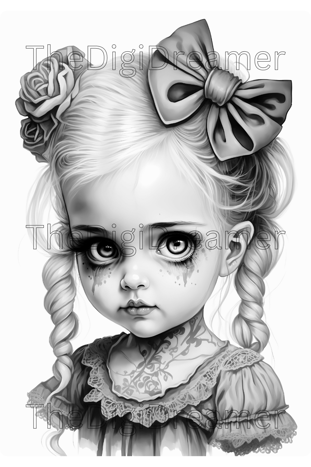 Scary Girls Grayscale Printable Coloring Pages For Adults