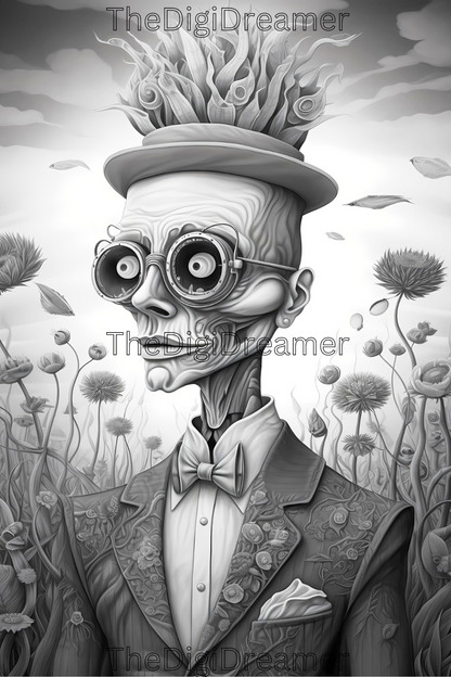 Spooky Men-Grayscale Printable Coloring Pages For Adults & Kids