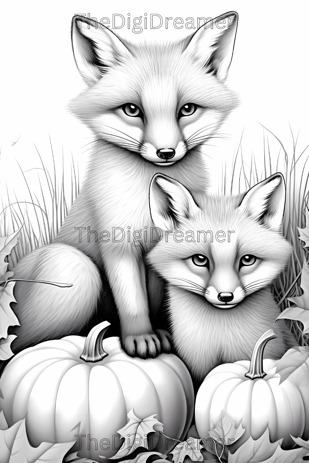 Fall Animals Set 1-Printable Grayscale Coloring Pages, Digital download