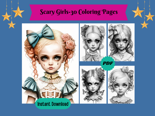 Scary Girls Grayscale Printable Coloring Pages For Adults
