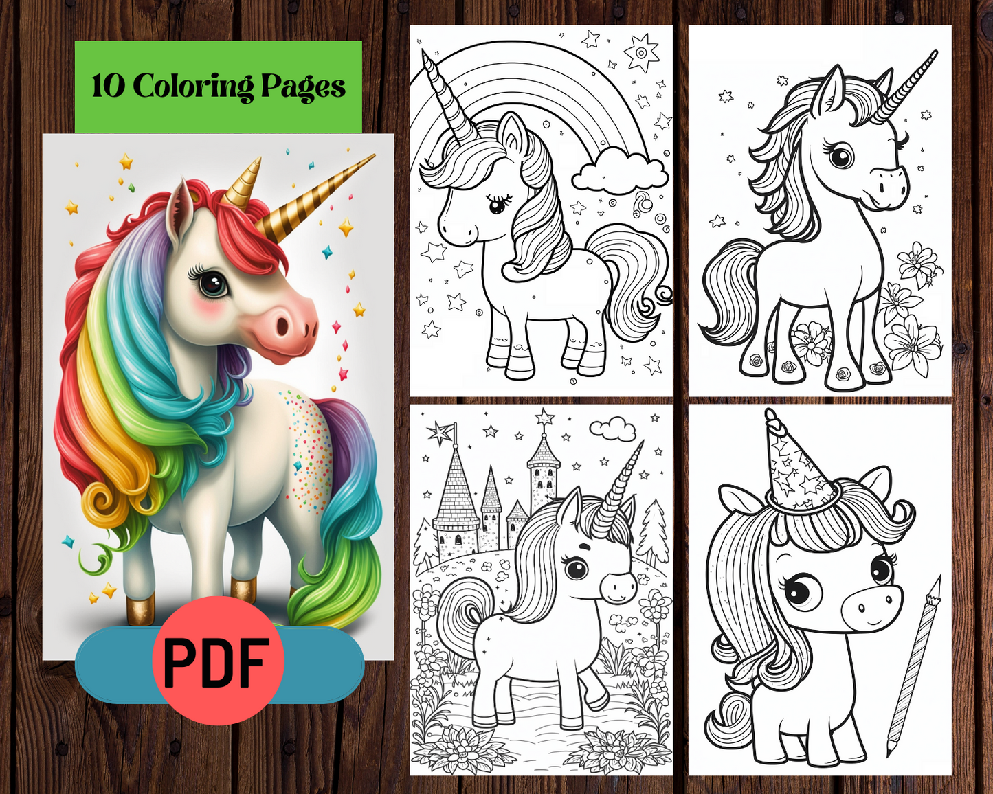 Unicorn Printable Coloring Pages For Kids, Kids Coloring Book, Instant Download