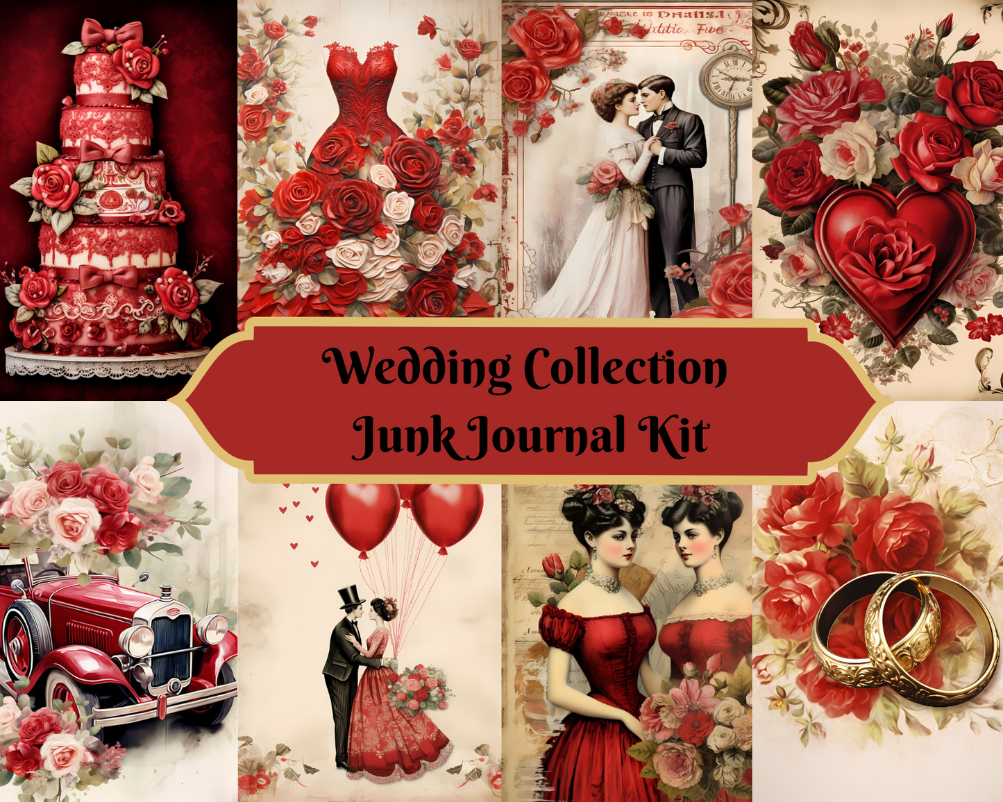 Wedding Collection-Printable Junk Journal Kit, Journal Cards, ATC Cards, Digital Download