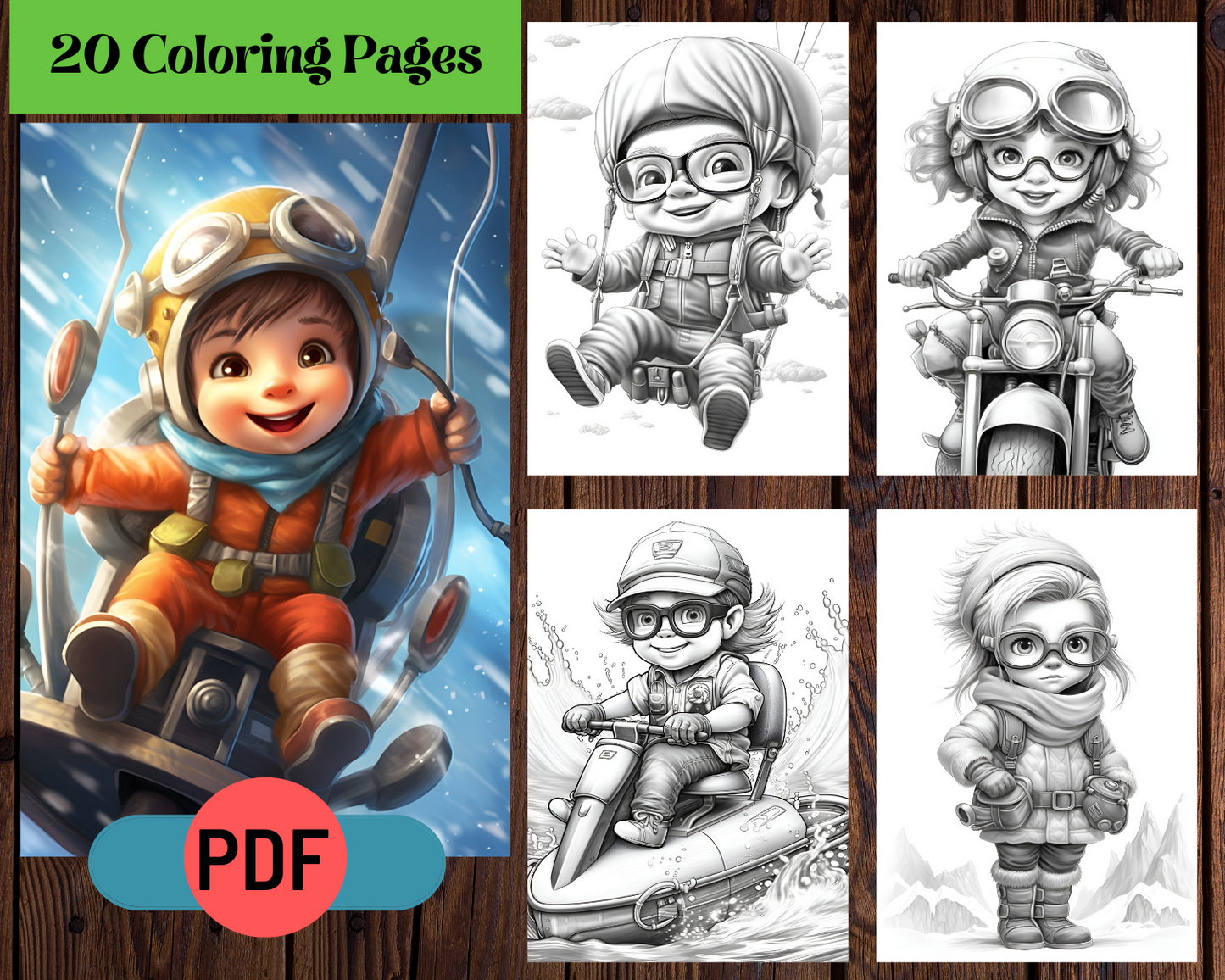 Adventurous Young Gnomes Grayscale Coloring Pages