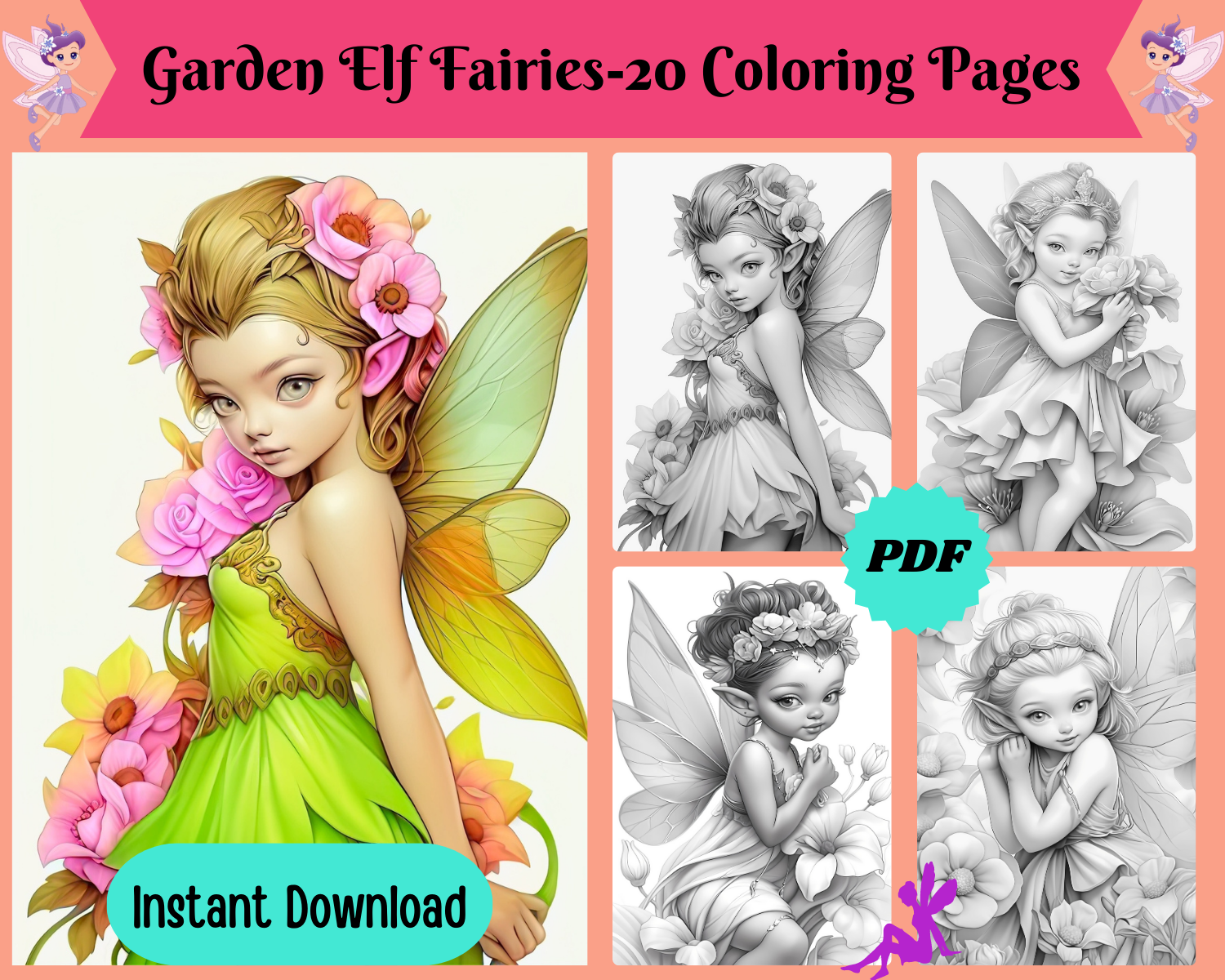 Digital Fairy Merry Christmas Coloring Book Digital Download Fairies,  Elves, Adult Color Book -  Denmark