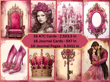 Dreamy Castle-Druckbares Junk Journal Kit, Journalkarten, ATC-Karten, digitaler Download