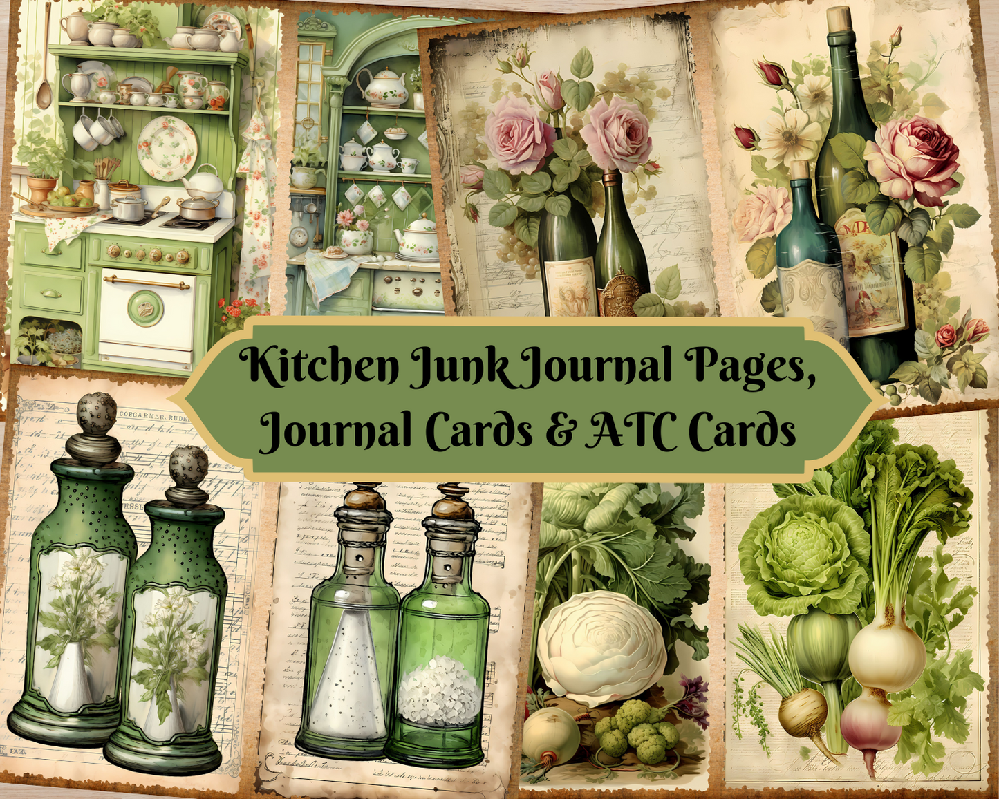 My Charming Kitchen - Printable Junk Journal Pages, Journal Cards, ATC Cards, Digital Download