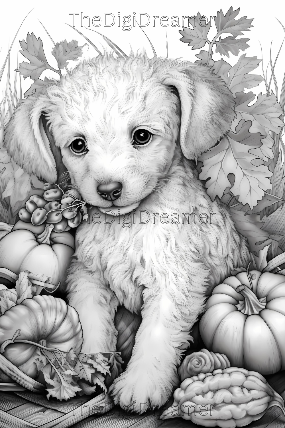 Fall Animals Set2-Printable Grayscale Coloring Pages, Digital download