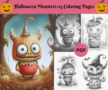 Lustige Halloween-Monster – Graustufen-Malvorlagen zum Ausdrucken für Erwachsene und Kinder