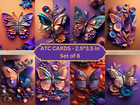 Metallic Butterflies Printable ATC Cards