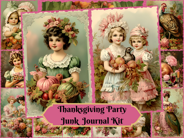 Thanksgiving Party-Printable Junk Journal Kit, Journal Pages, ATC Cards, Digital Download