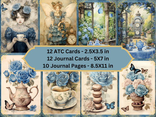 My Teatime Party- Printable Junk Journal Kit, Journal Cards, ATC Cards, Digital Download