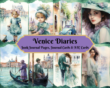 Venice Diaries - Druckbare Junk-Journal-Seiten, Journal-Karten, ATC-Karten, digitaler Download
