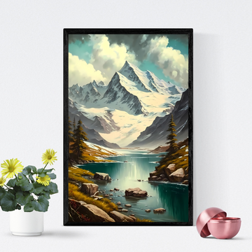 Schweizer Alpen Ölgemälde Digitale Wandkunst