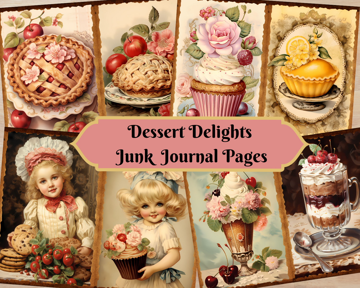 Dessert Delights - Printable Junk Journal Pages, Digital Download