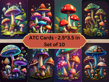 Fantasy Pilze Digitale ATC Karten, Digitaler Download
