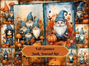 Fall Gnomes-Printable Junk Journal Kit, Journal Cards, ATC Cards, Digital Download