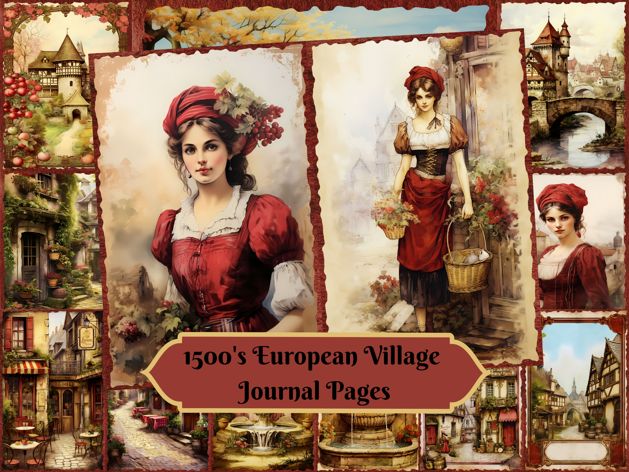 Rustic 1500's European Village-Printable Junk Journal Pages, Journal Cards, ATC Cards, Digital Download