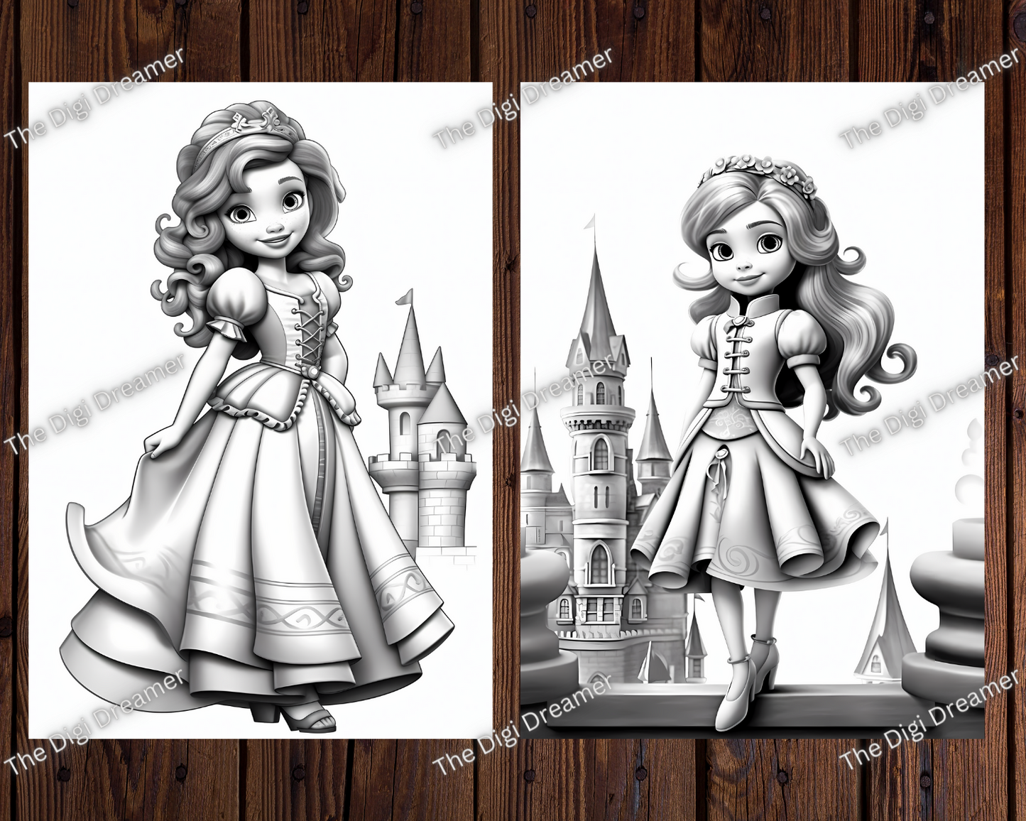 Fairy Tale Castle Princess Grayscale Coloring Pages For Adults & Kids