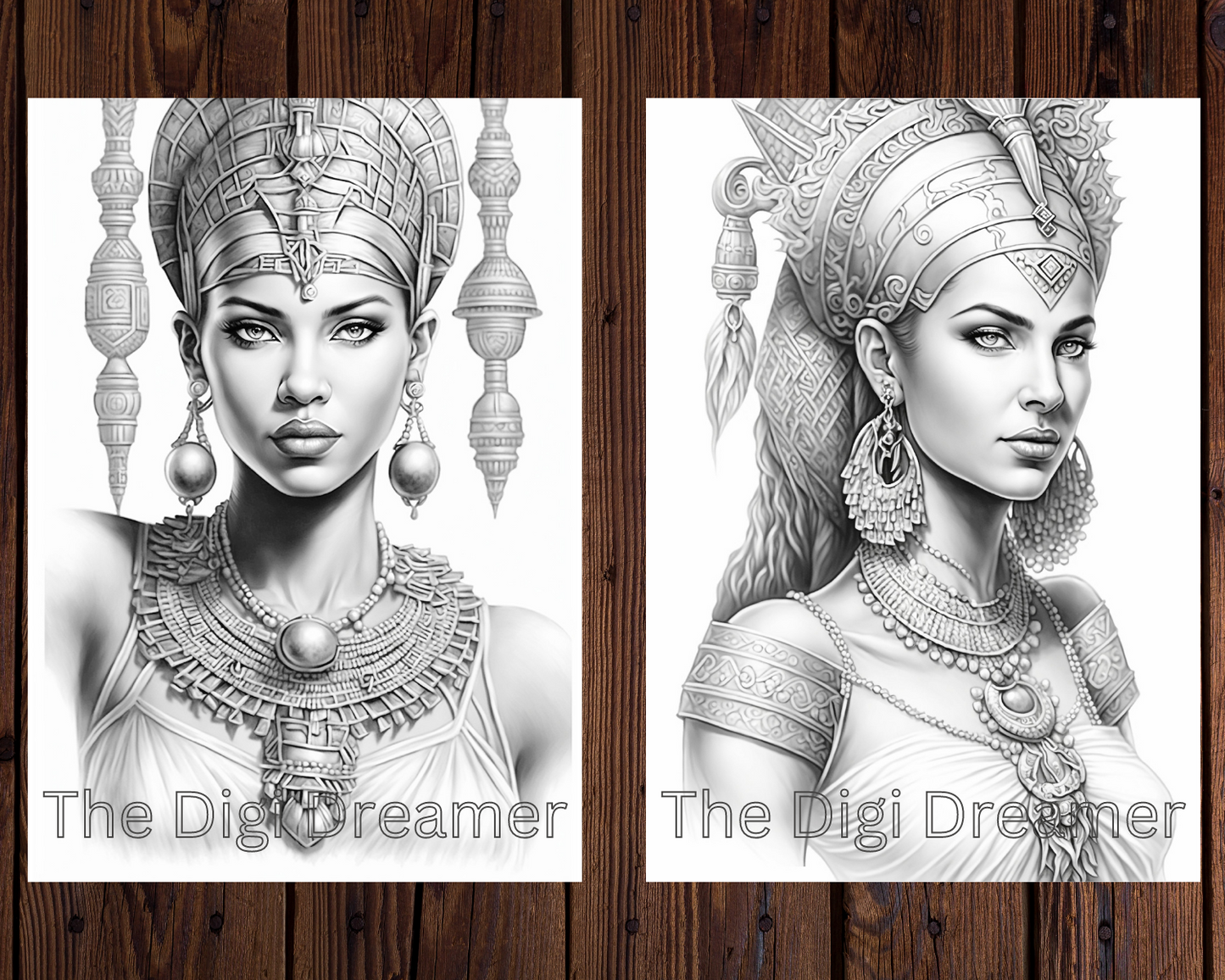 Egyptian Beauties Grayscale Coloring Pages for Adults