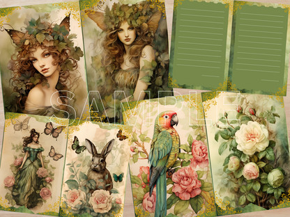 Enchanted Forest - Printable Junk Journal Pages, Journal Cards, ATC Cards, Digital Download