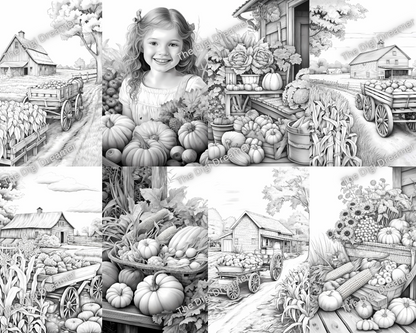 Fall Coloring Pages-Printable Grayscale Coloring Pages, Digital download
