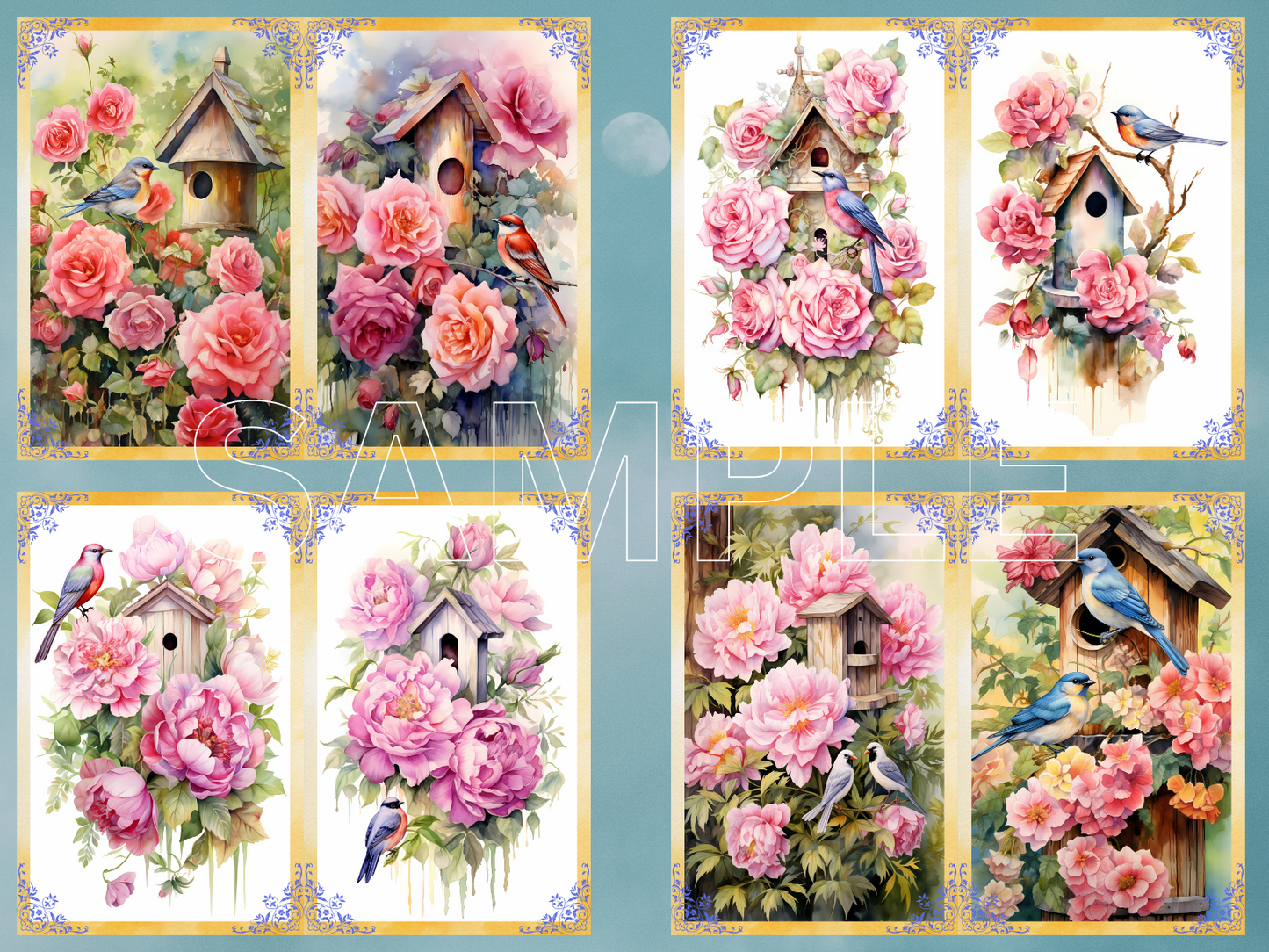 Bird Houses -Junk Journal Pages, Craft Supplies, Scrapbooking, Printable Journal Pages