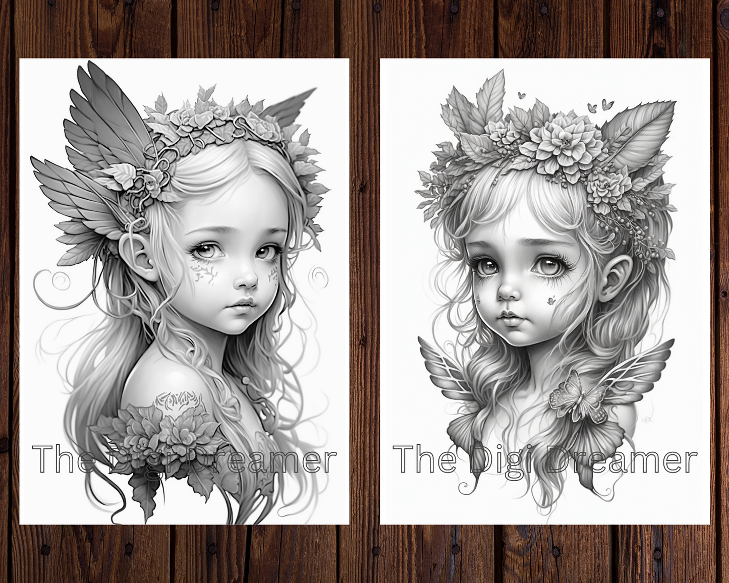 Whimsical Butterfly Wings Fairies Grayscale Coloring Pages for Adults & Kids