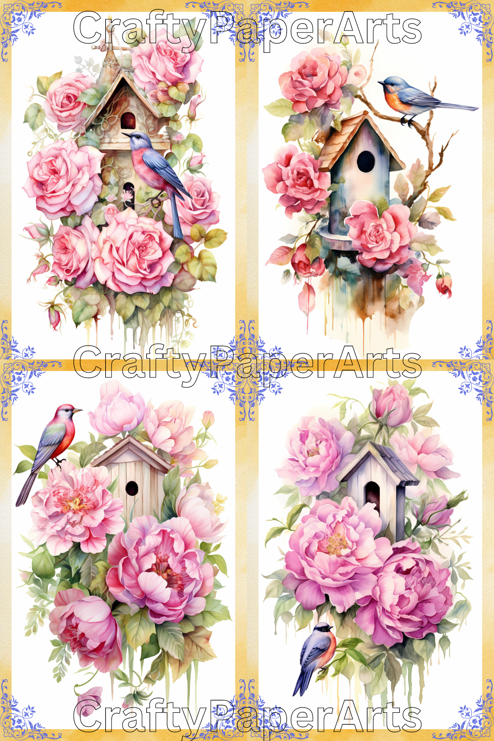 Bird Houses -Junk Journal Pages, Craft Supplies, Scrapbooking, Printable Journal Pages