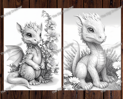 Fantasy Dragons In Beautiful Landscapes Grayscale Printable Coloring Pages