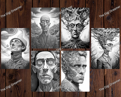Spooky Men-Grayscale Printable Coloring Pages For Adults & Kids