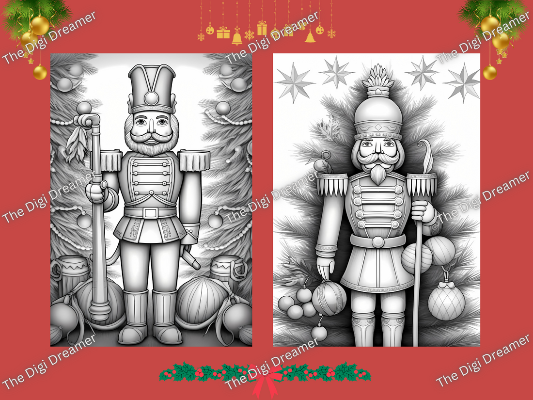 10 Christmas Nutcrackers-Printable Grayscale Coloring Pages, Digital download