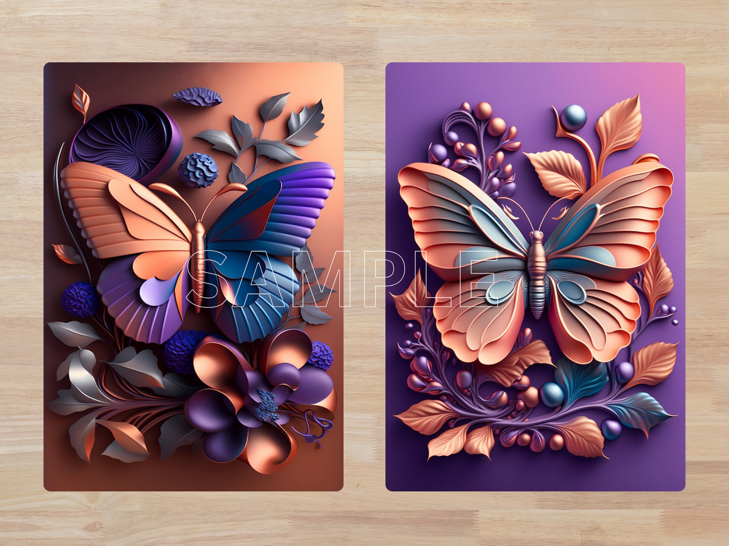 Metallic Butterflies Printable ATC Cards