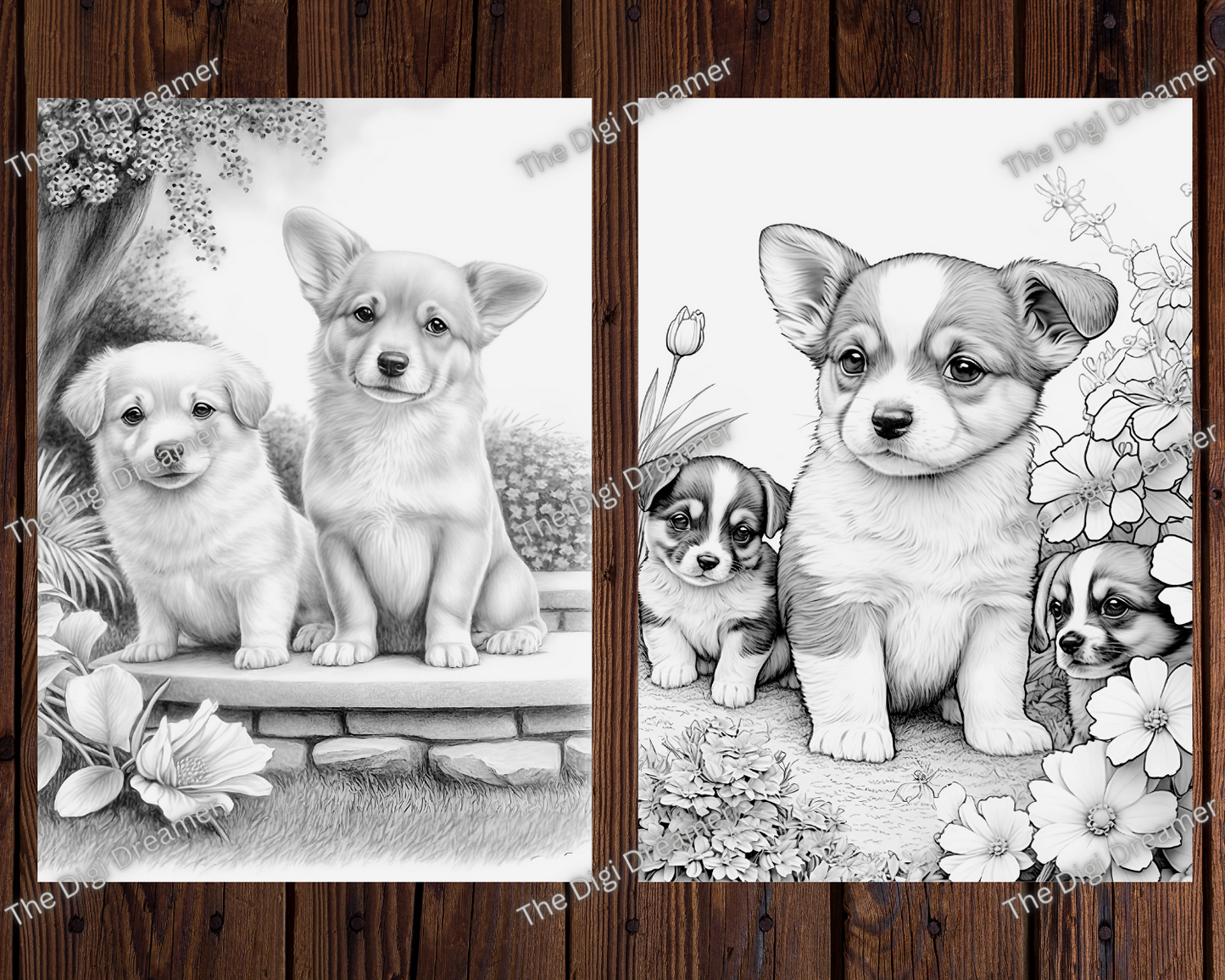 Adorable Cute Puppies And Kittens Grayscale Coloring Pages