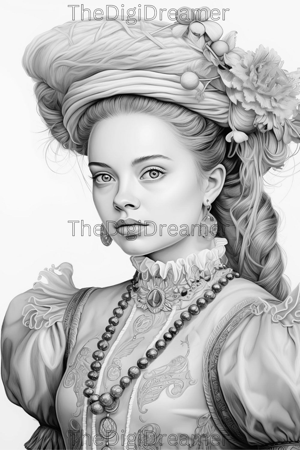 50 Baroque Men And Women Grayscale Printable Coloring Pages For Adults