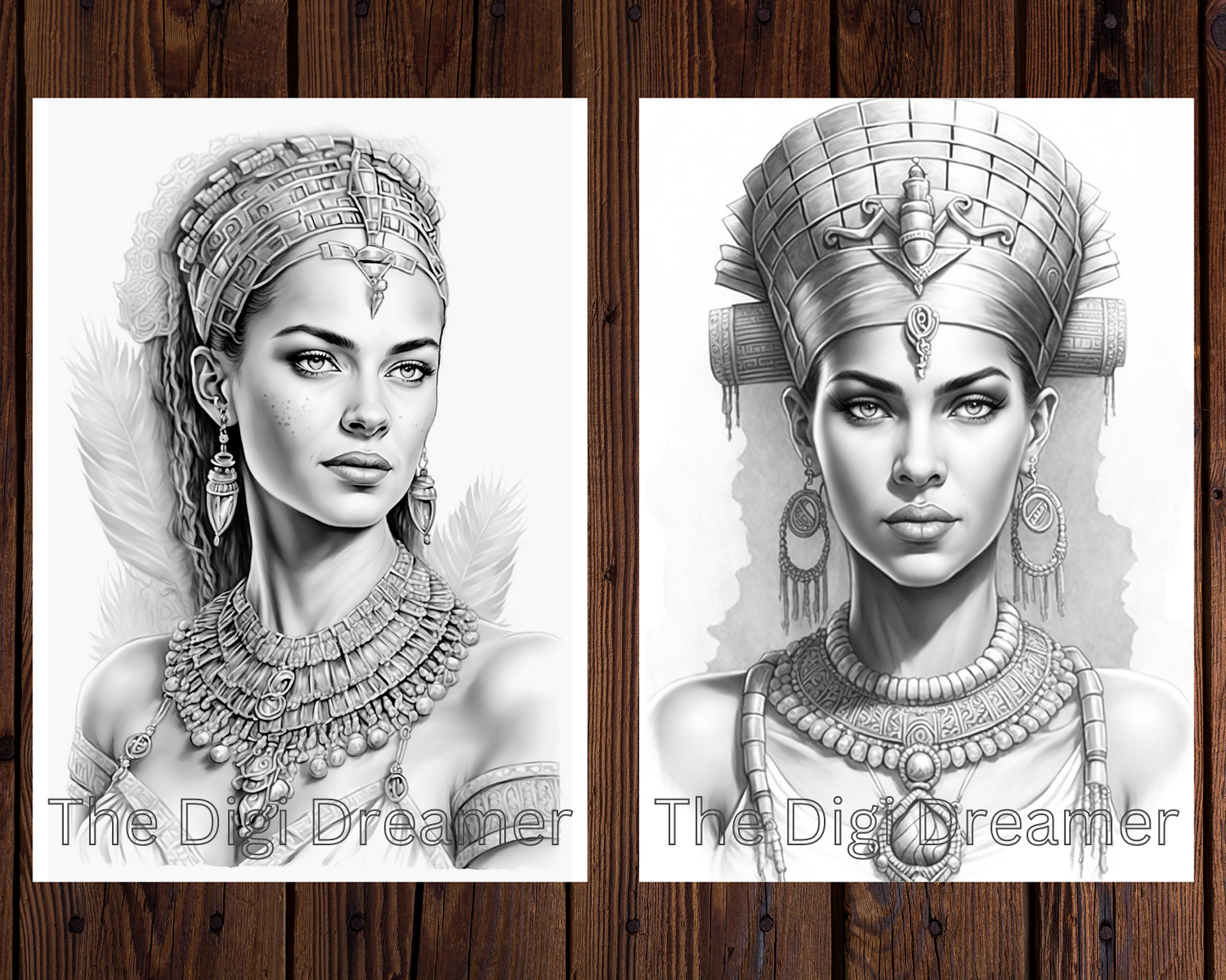 Egyptian Beauties Grayscale Coloring Pages for Adults