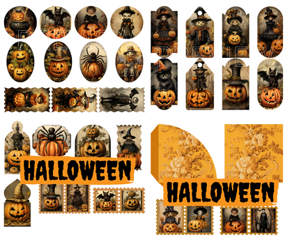 Spooky Halloween - Printable Junk Journal Kit, Journal Cards, ATC Cards, Digital Download