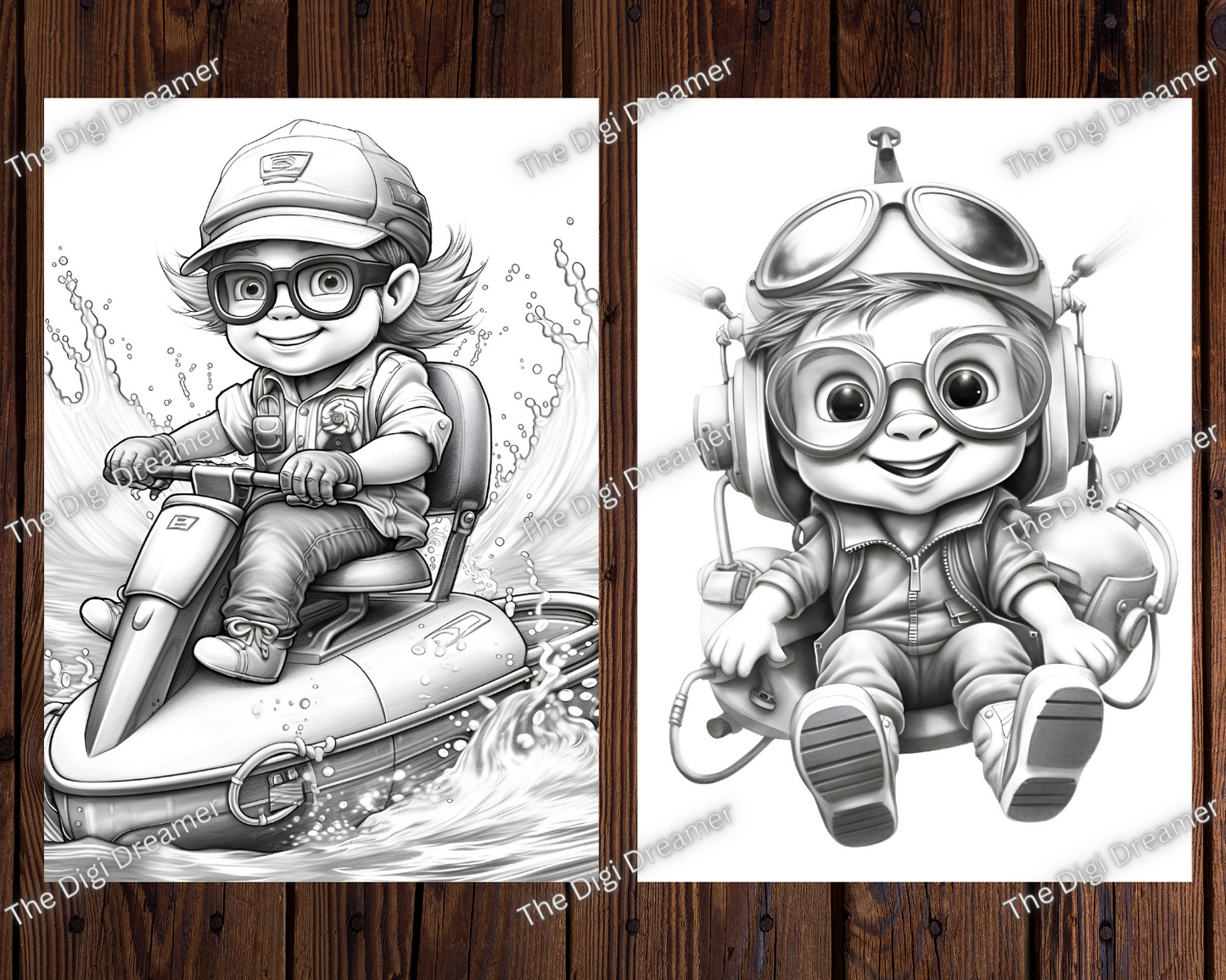 Adventurous Young Gnomes Grayscale Coloring Pages