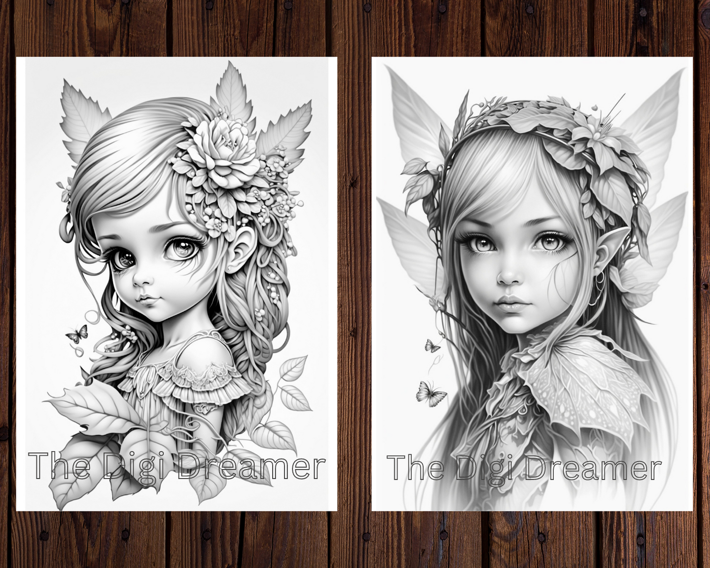 Whimsical Butterfly Wings Fairies Grayscale Coloring Pages for Adults & Kids