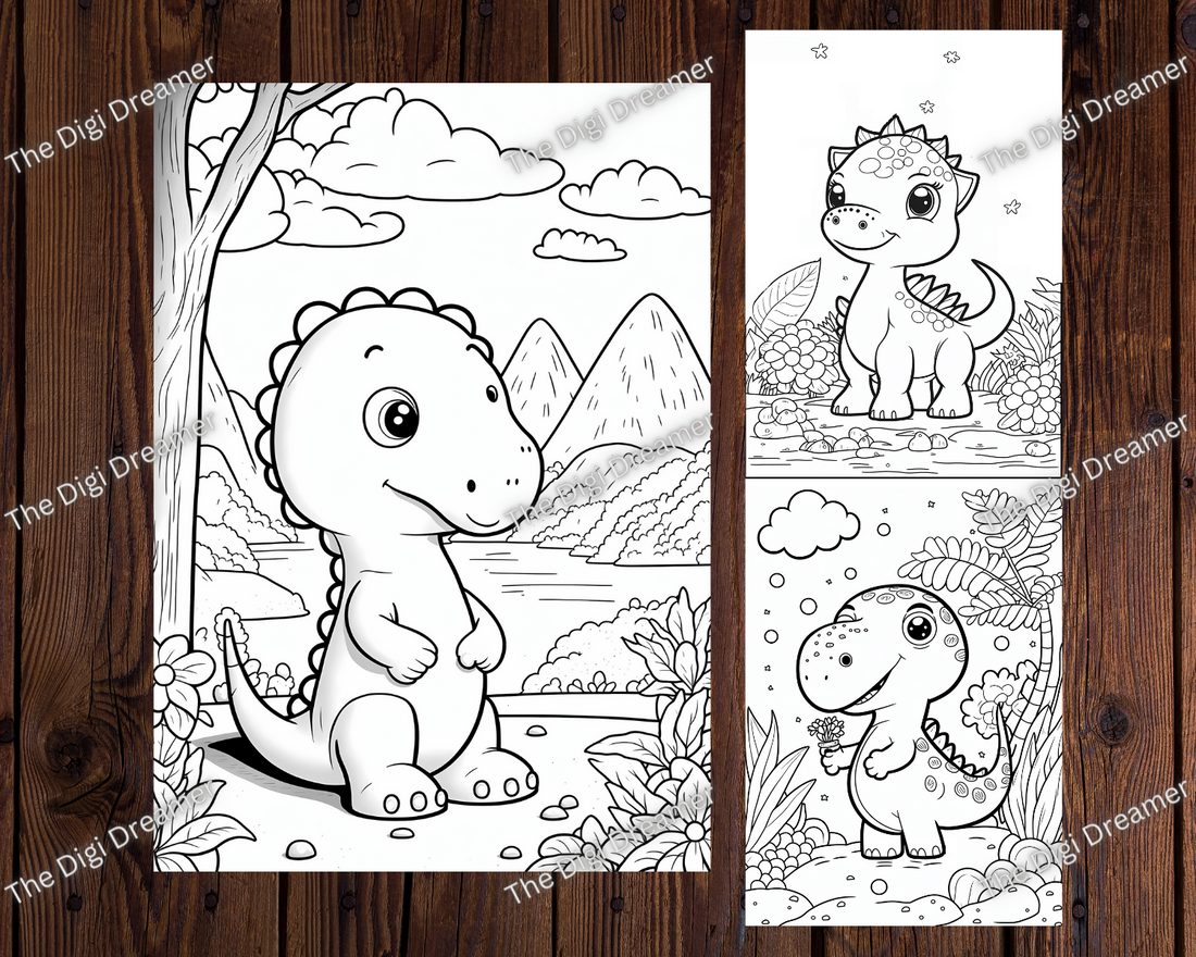 15 Cute Dinosaur Coloring Pages for Kids, Kids Coloring Pages, Instant Download