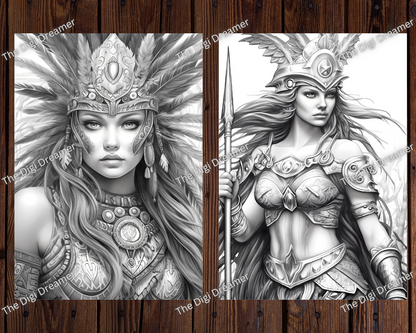 Stunning Amazonian Warrior Princess Grayscale Coloring Pages for Adults
