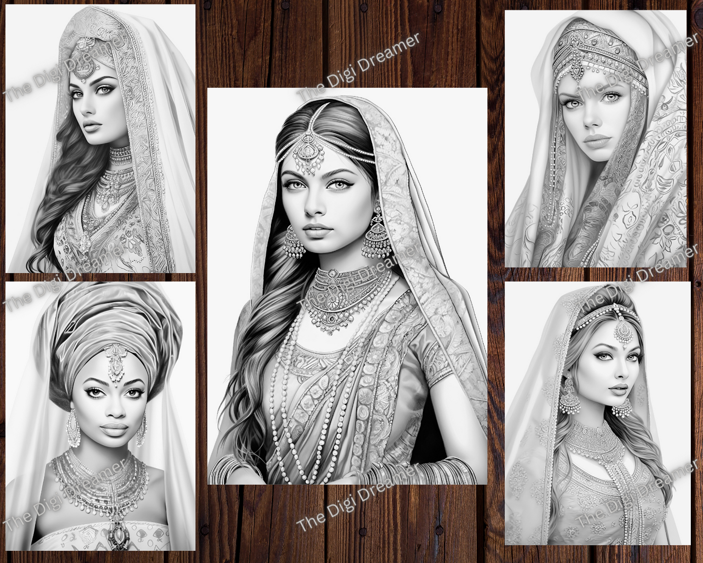Cultural Brides Around The World Grayscale Printable Coloring Pages