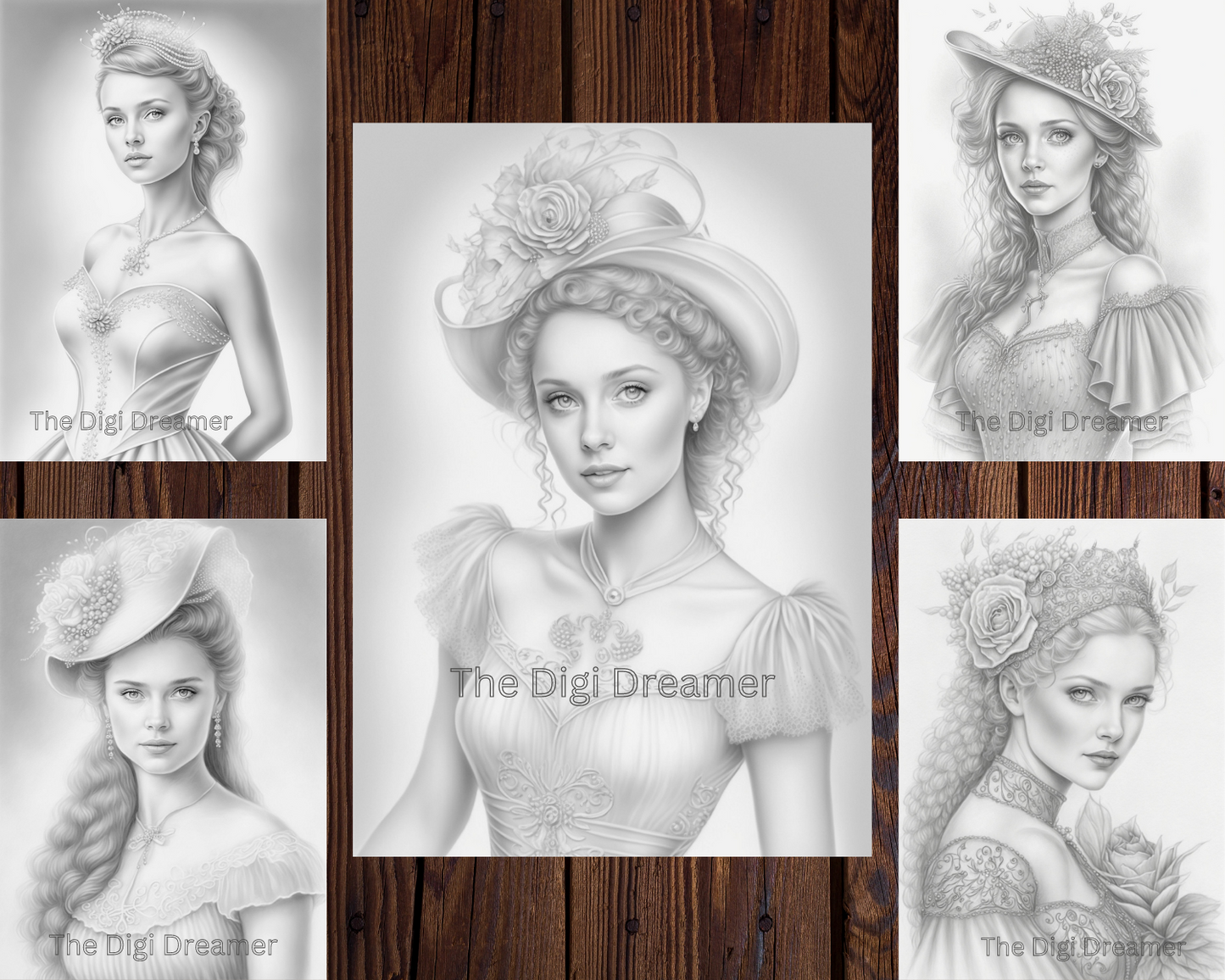Enchanting Elegant Women Grayscale Coloring Pages For Adults