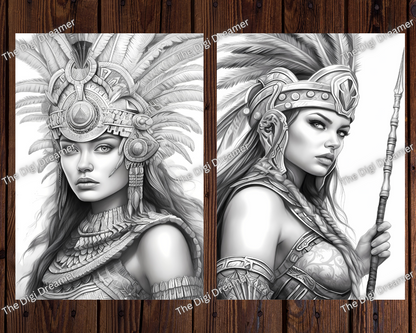 Stunning Amazonian Warrior Princess Grayscale Coloring Pages for Adults